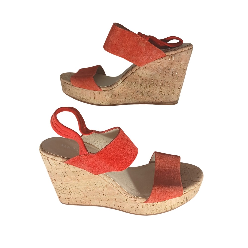 Kenneth Cole New York Olcott Simple Orange Suede Cork Wedge Sandals 9.5M